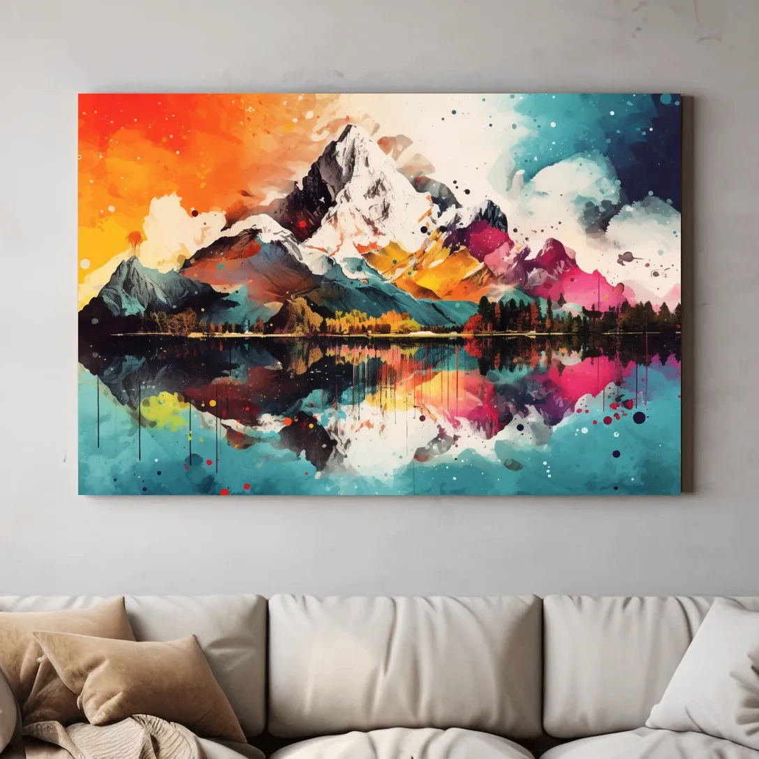 Colourful abstract mountain painting collage
