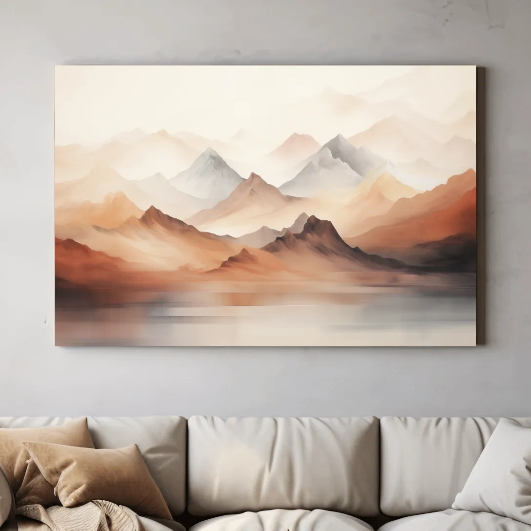 Pastel Mountain Range Watercolor - Warm Neutral Landscape Wall Art
