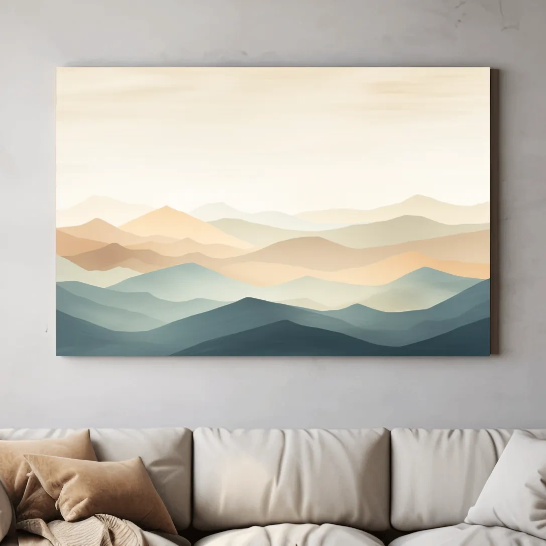 Minimalist Pastel Layered Mountain Landscape - Serene Abstract Nature Wall Art