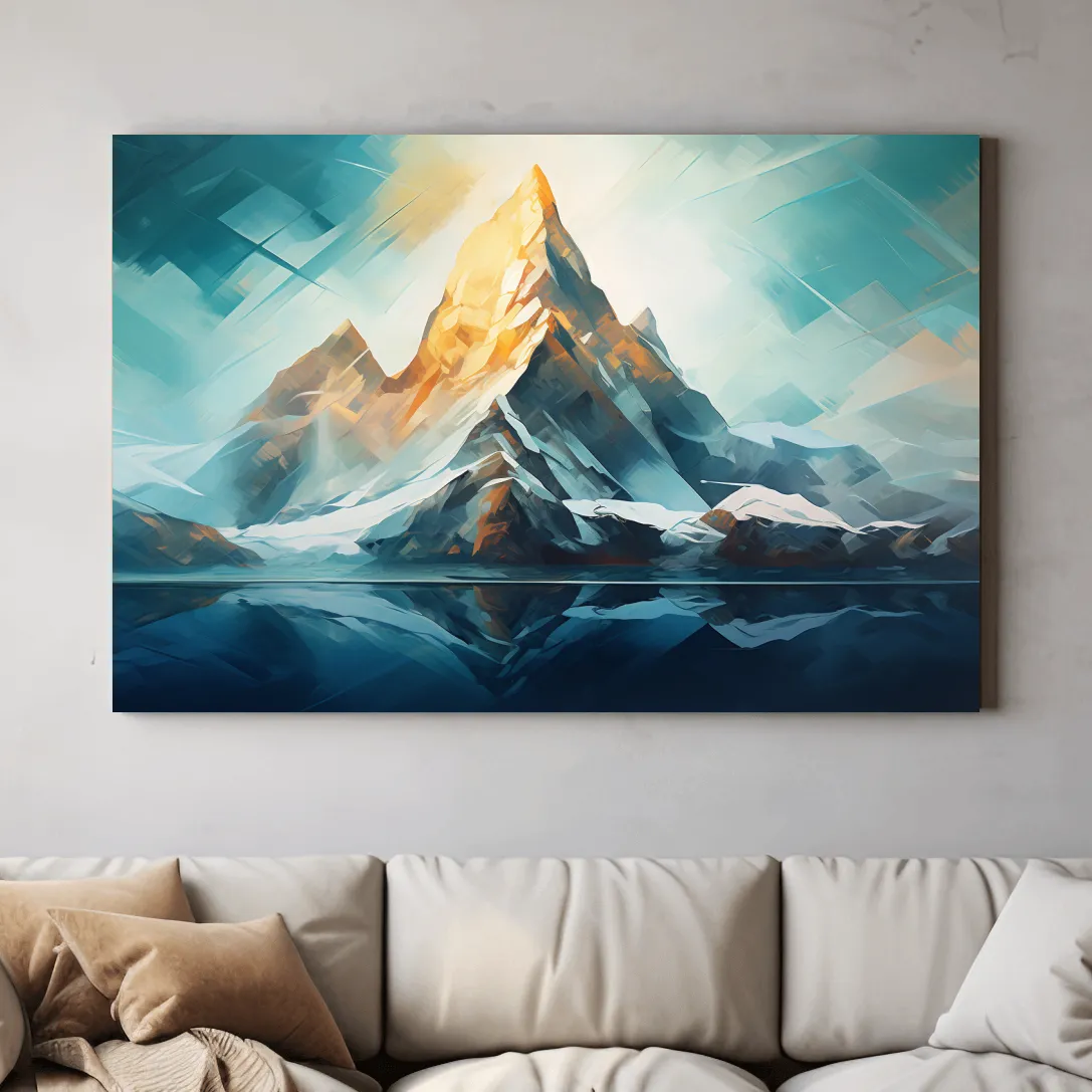 Vibrant glacier mountain art, palette knife style painting