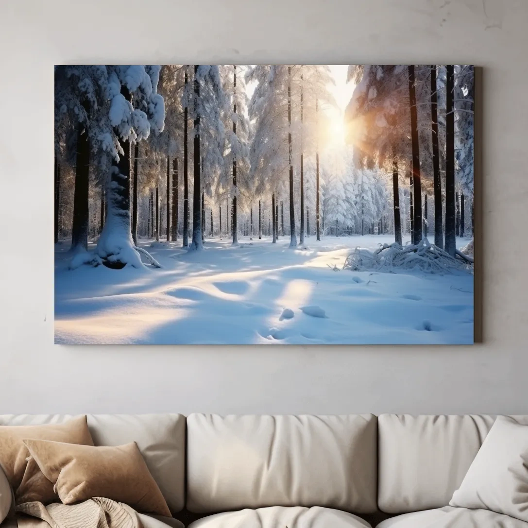 Sunny snowy forest floor, photographic art