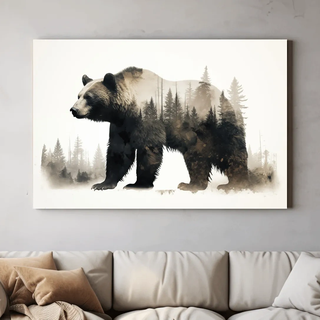 Grizzly Bear Double Exposure Forest - Wildlife Nature Wall Art