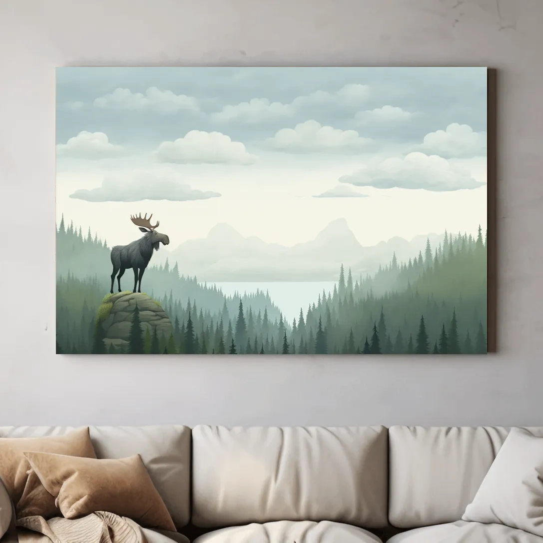 Childrens illustration of a majestic moose, nursery wall art