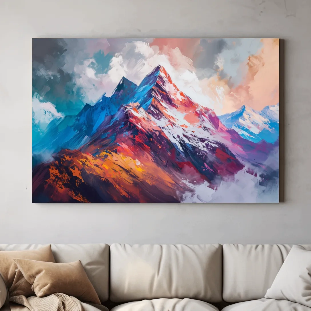 Vibrant impressionism style textured mountain painting artwork