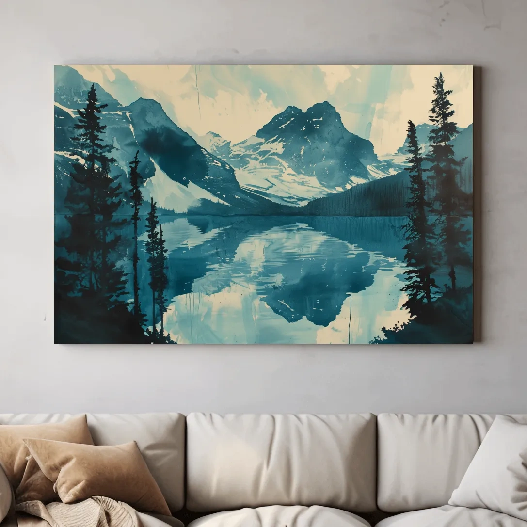 Rocky Mountains Alpine Lake Reflection - Watercolor Mountain Artwork