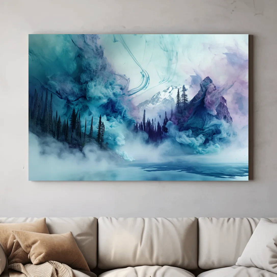 Ethereal Misty Alpine Forest & Mountains - Surreal Abstract Landscape Wall Art