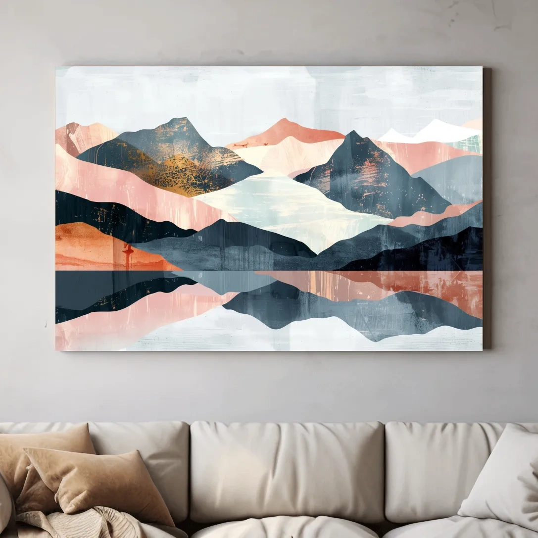 Abstract mountain painting, mid century style artwork