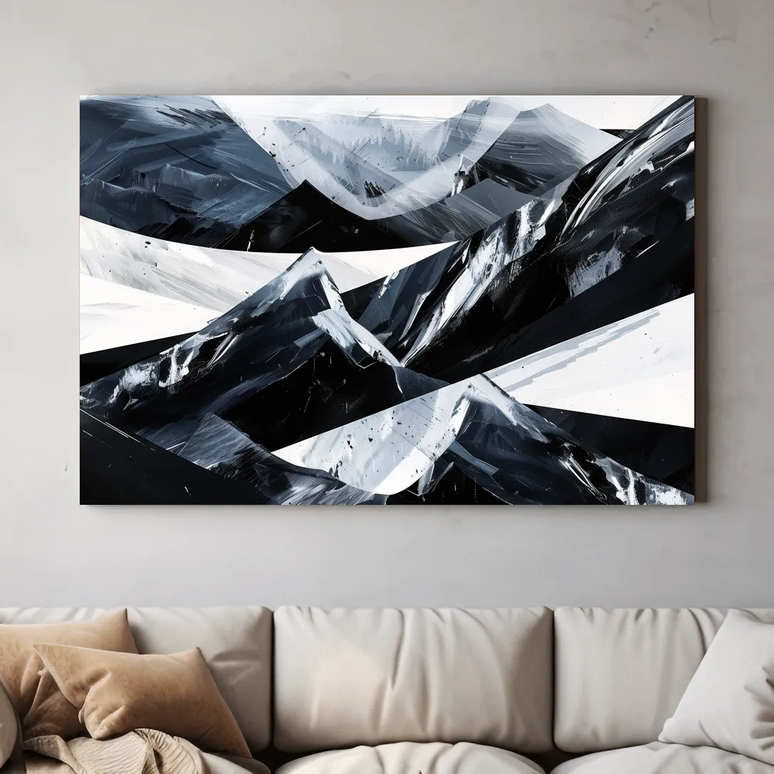Modern abstract black and white mountain wall art painting