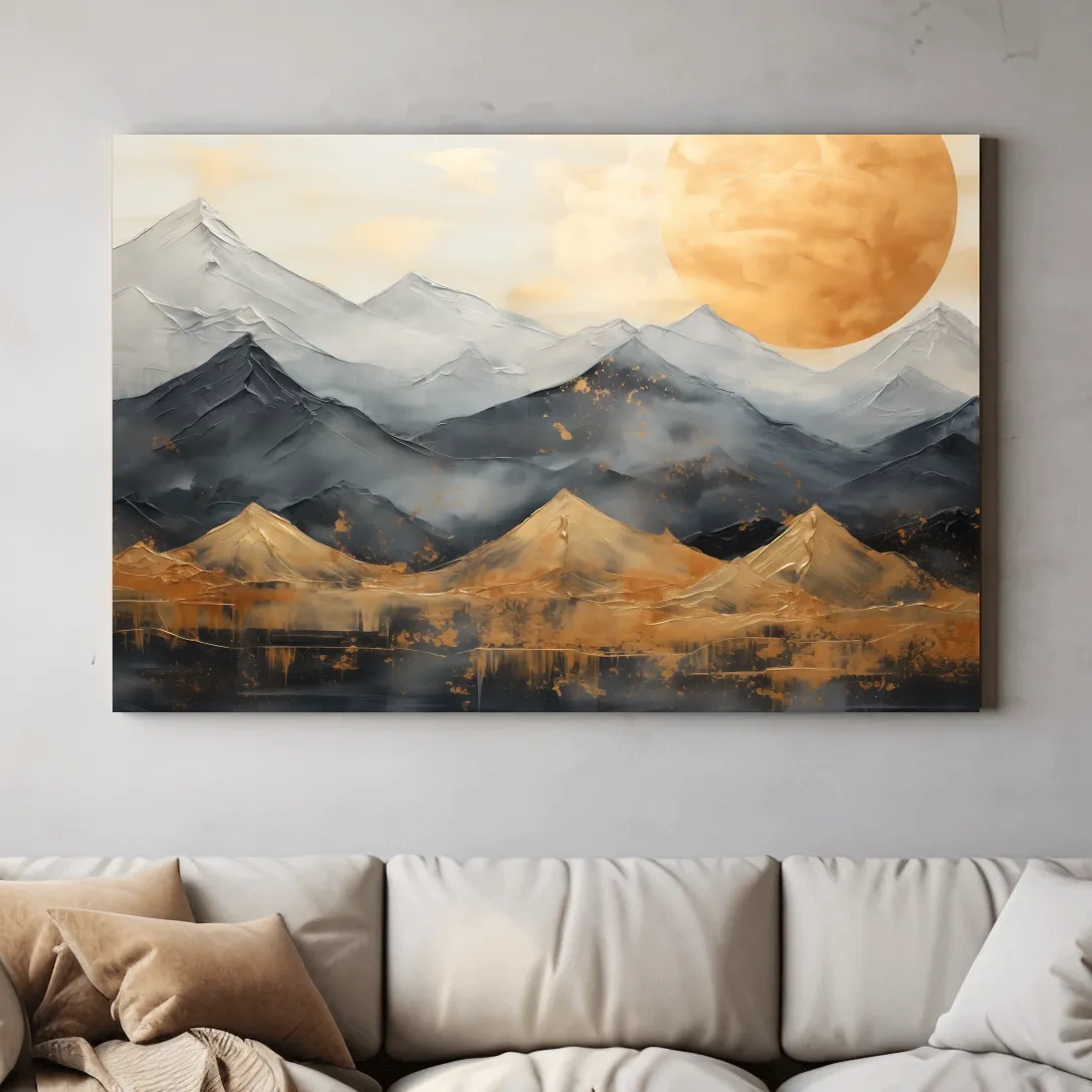 Elegant gold leaf style painting of mountain scenery