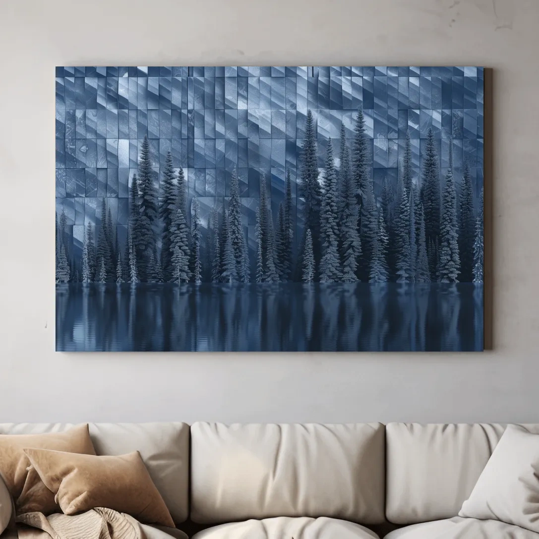 Geometric Digital Alpine Lake Artwork - Abstract Winter Landscape Wall Art