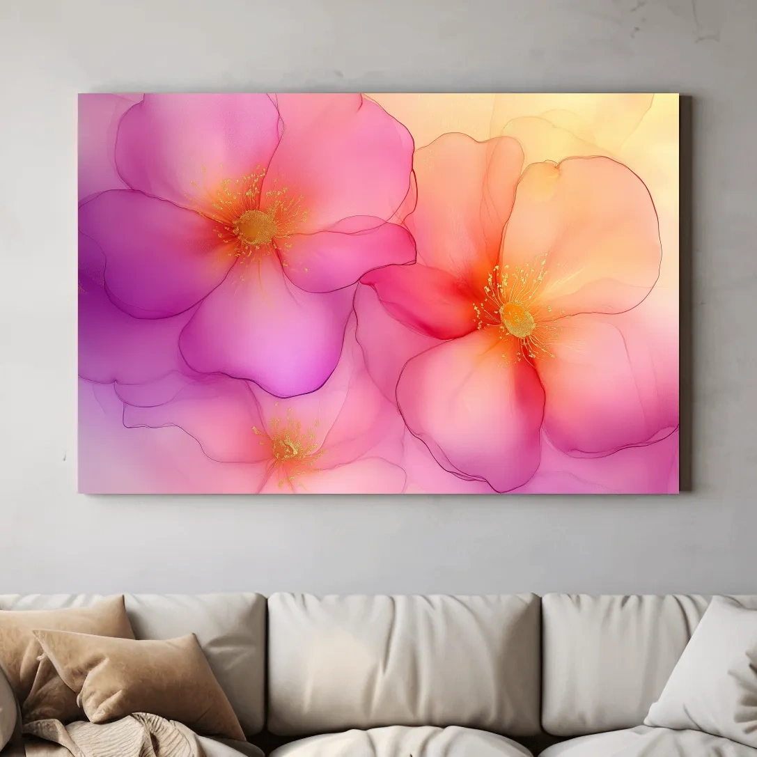 Vibrant Pink Blossom Watercolor Illustration - Modern Floral Wall Art