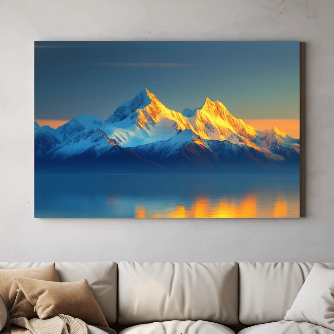 Photographic art, sunset golden hour over an arctic glacier
