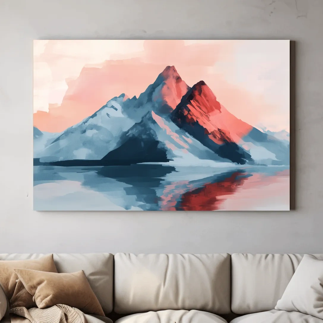 Pastel Alpine Mountain Sunset Painting - Glacier Reflection Wall Art