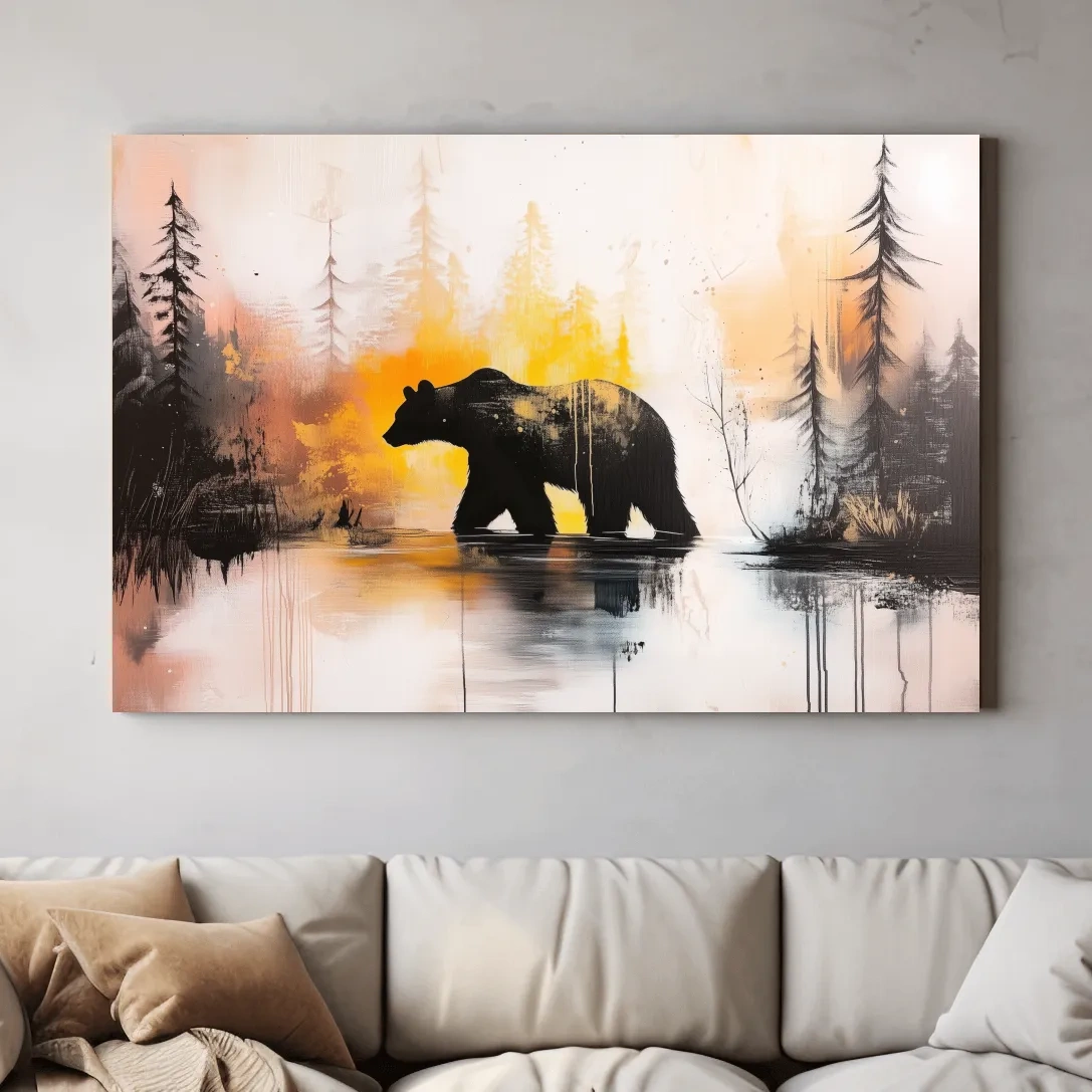 Abstract textured painting, colorful grizzly bear artwork