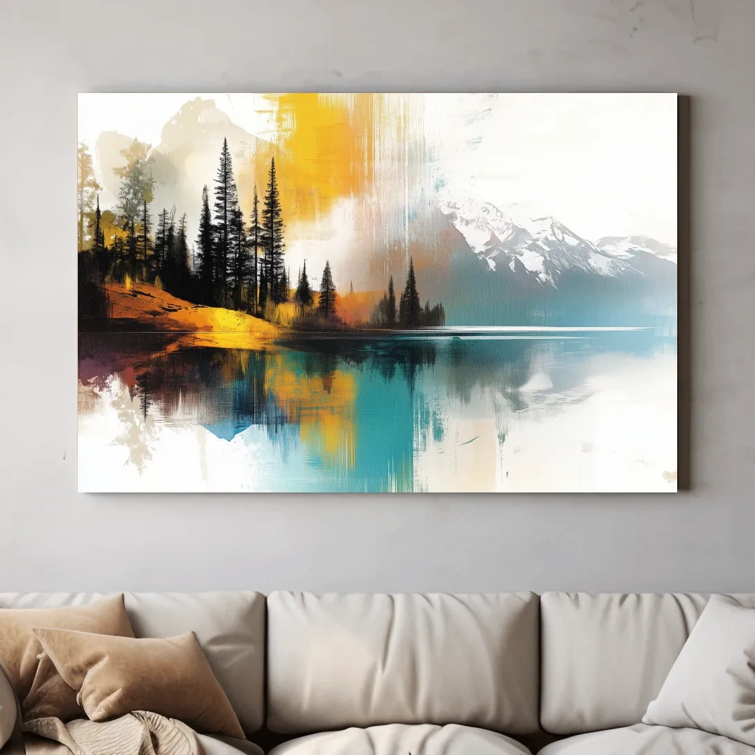 Colorful abstract mountain wall art, textured painting effect