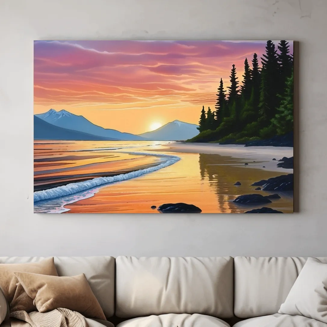 Pacific Northwest artwork, sunset over the beach painting