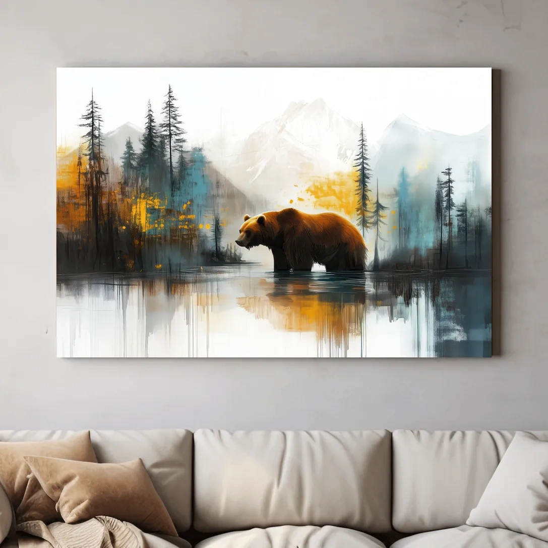 Grizzly bear textured wall art, colorful abstract painting artwork