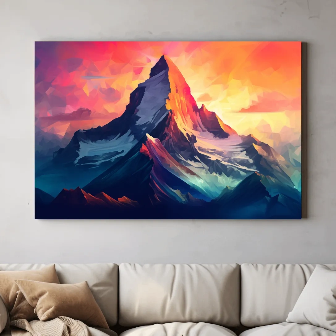 Abstract mountain painting at sunrise