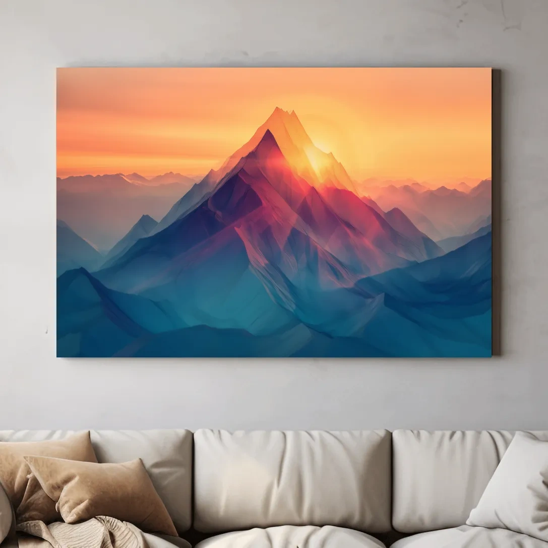 Abstract mountain artwork, sunset over mountain ranges