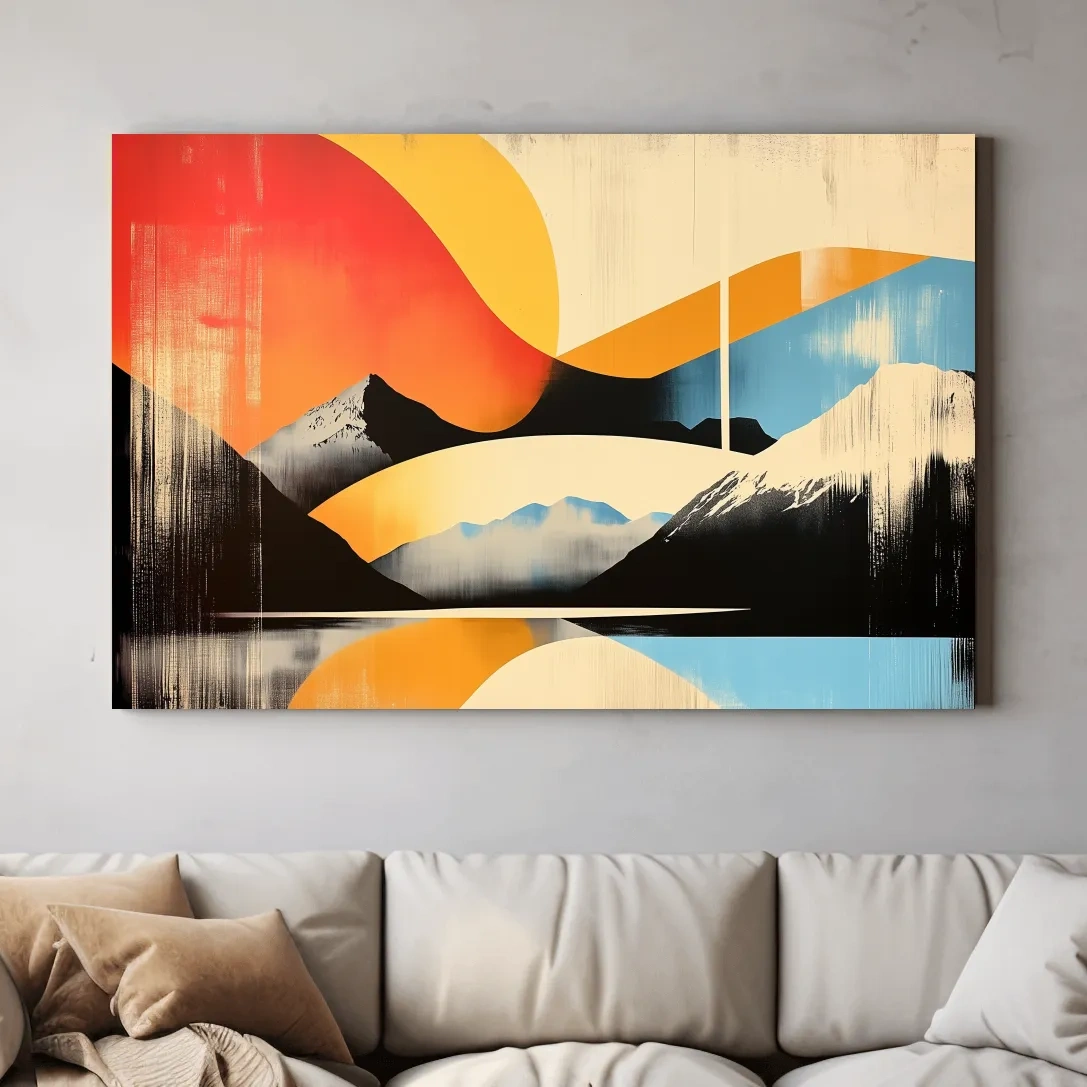 Geometric retro mountain poster artwork, dynamic abstract style