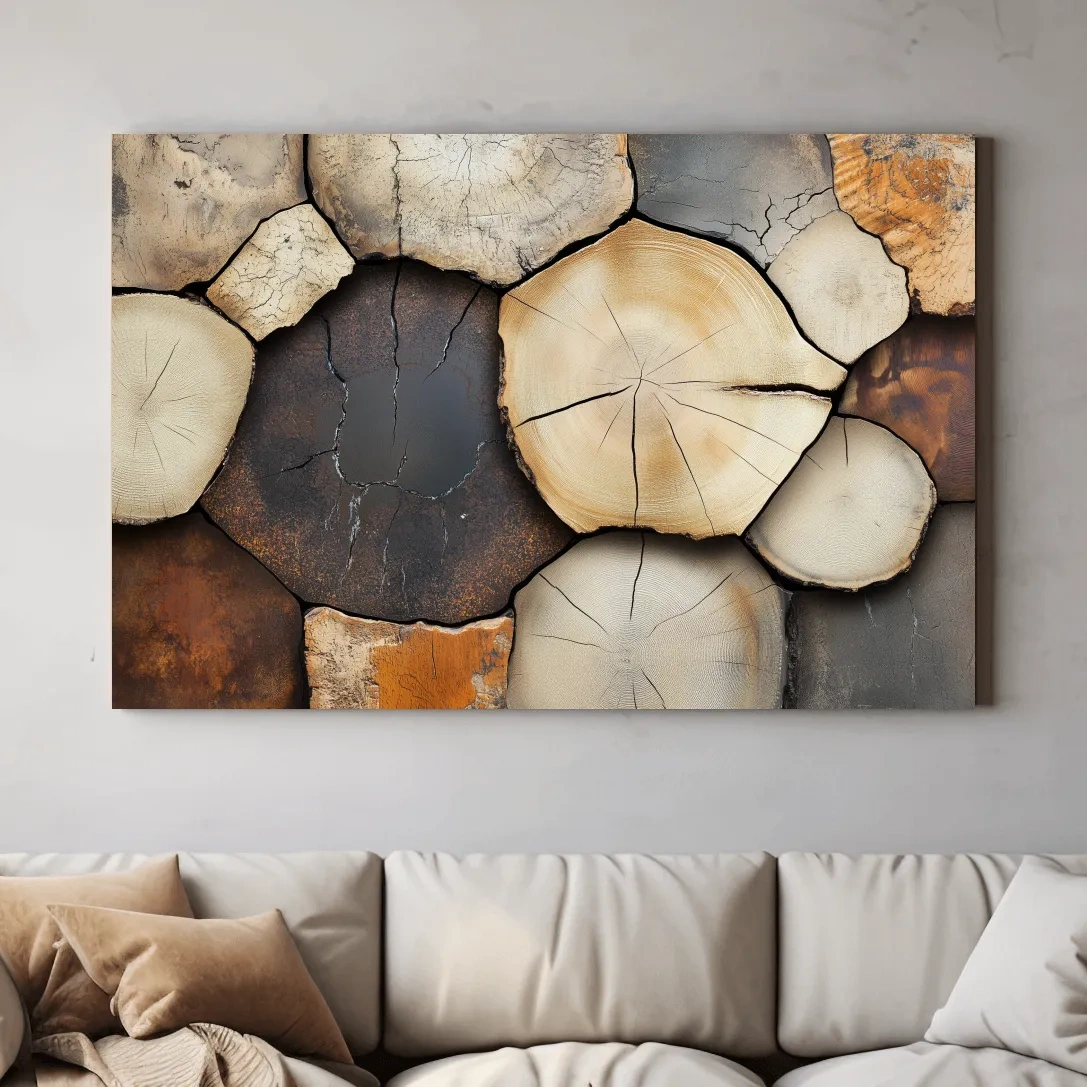 Rustic cut wooden log wall artwork, cracked texture effect canvas art