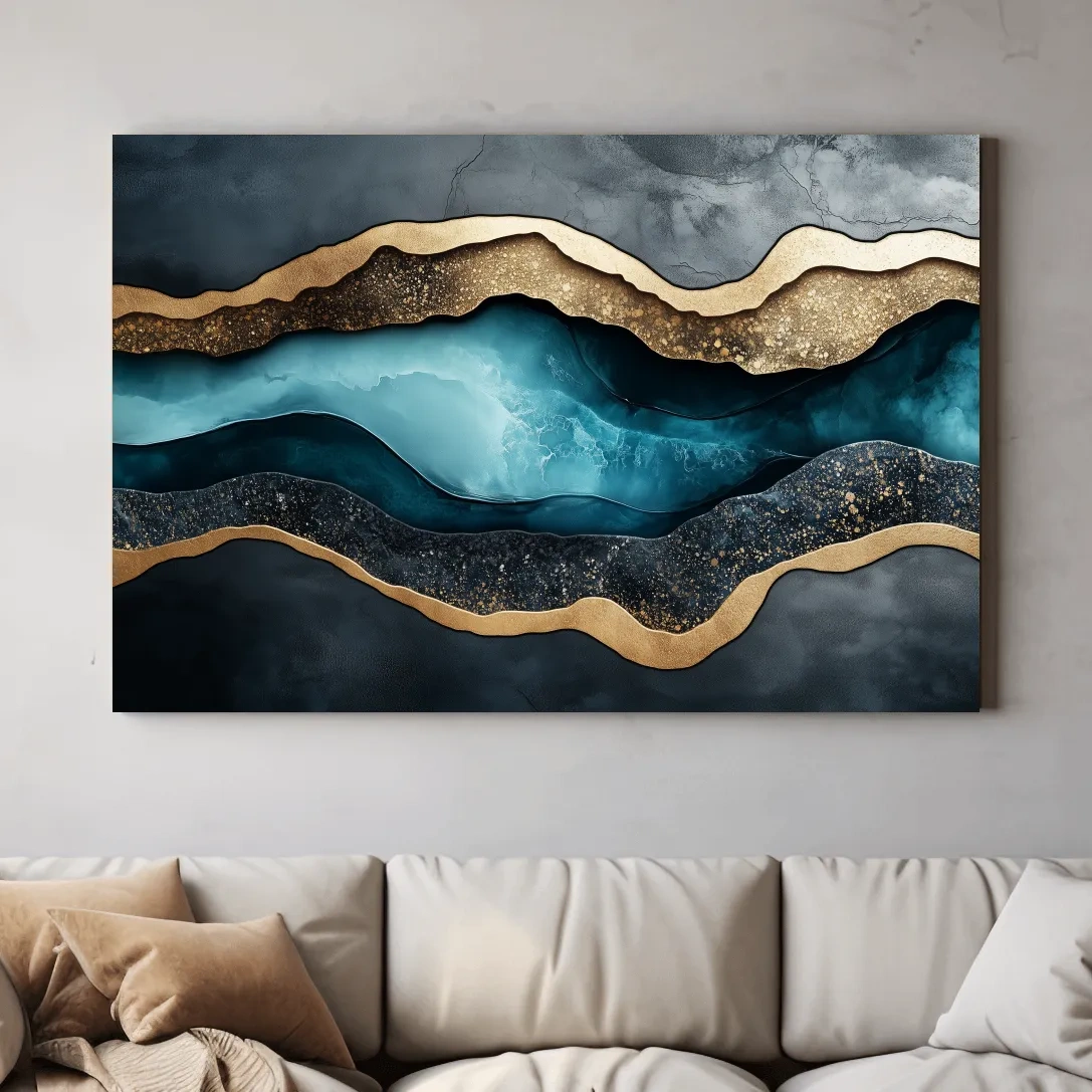 3D Natural Geode Resin Abstract Layers - Modern Gold Foil Texture Wall Art