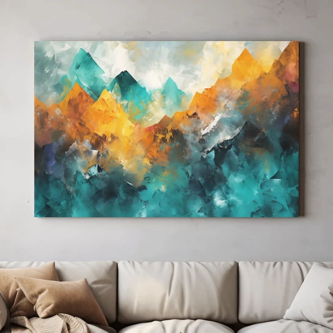 Vibrant Abstract Mountain Painting - Colorful Landscape Wall Art