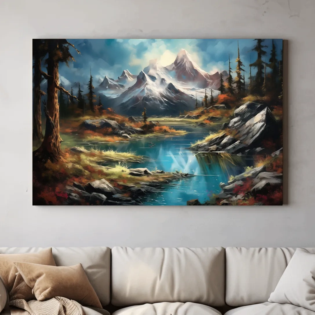 Alpine Lake And Snowcapped Peaks - Dramatic Landscape Painting Wall Art