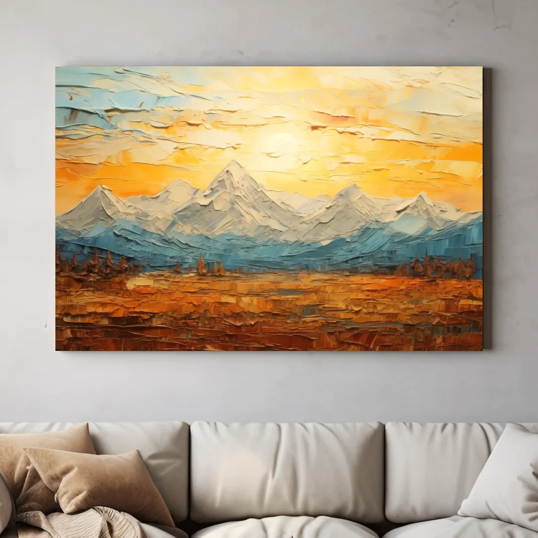 Textured Abstract Glacier Sunrise Landscape - Impasto Style Wall Art