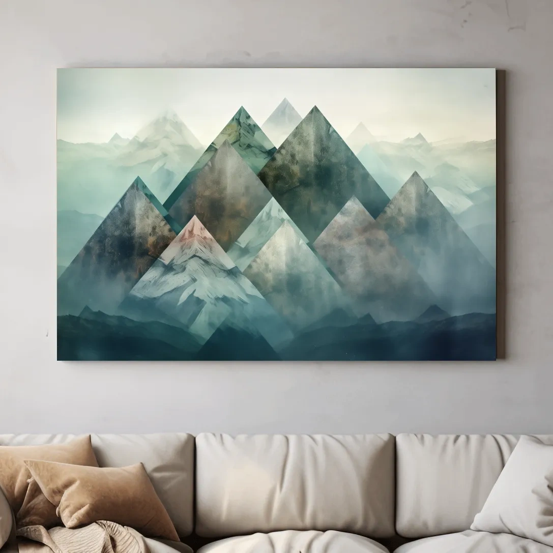 Geometric Misty Mountain Peaks - Mystical Abstract Alpine Wall Art