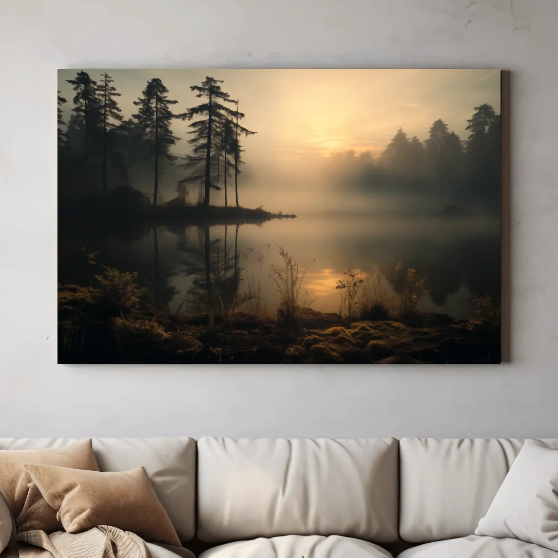 Nature Photography Wall Art - Misty Lake Sunrise & Forest