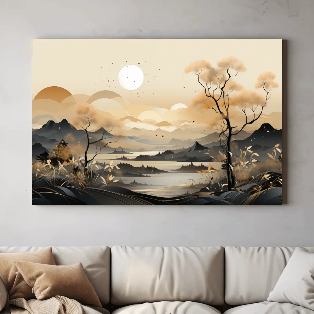 Golden surreal landscape at sunset