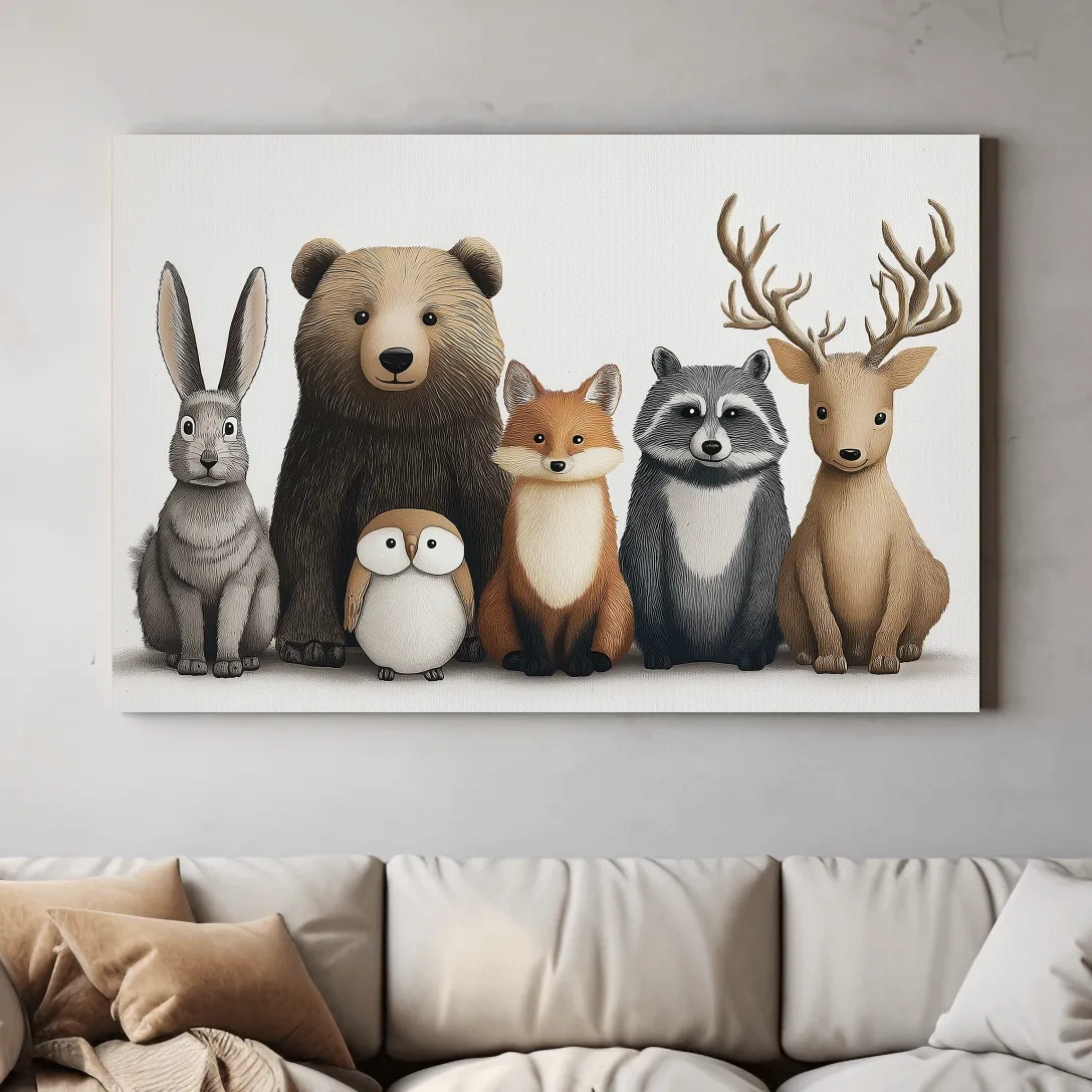 Adorable nursery woodland animals artwork, childrens room decor wall art