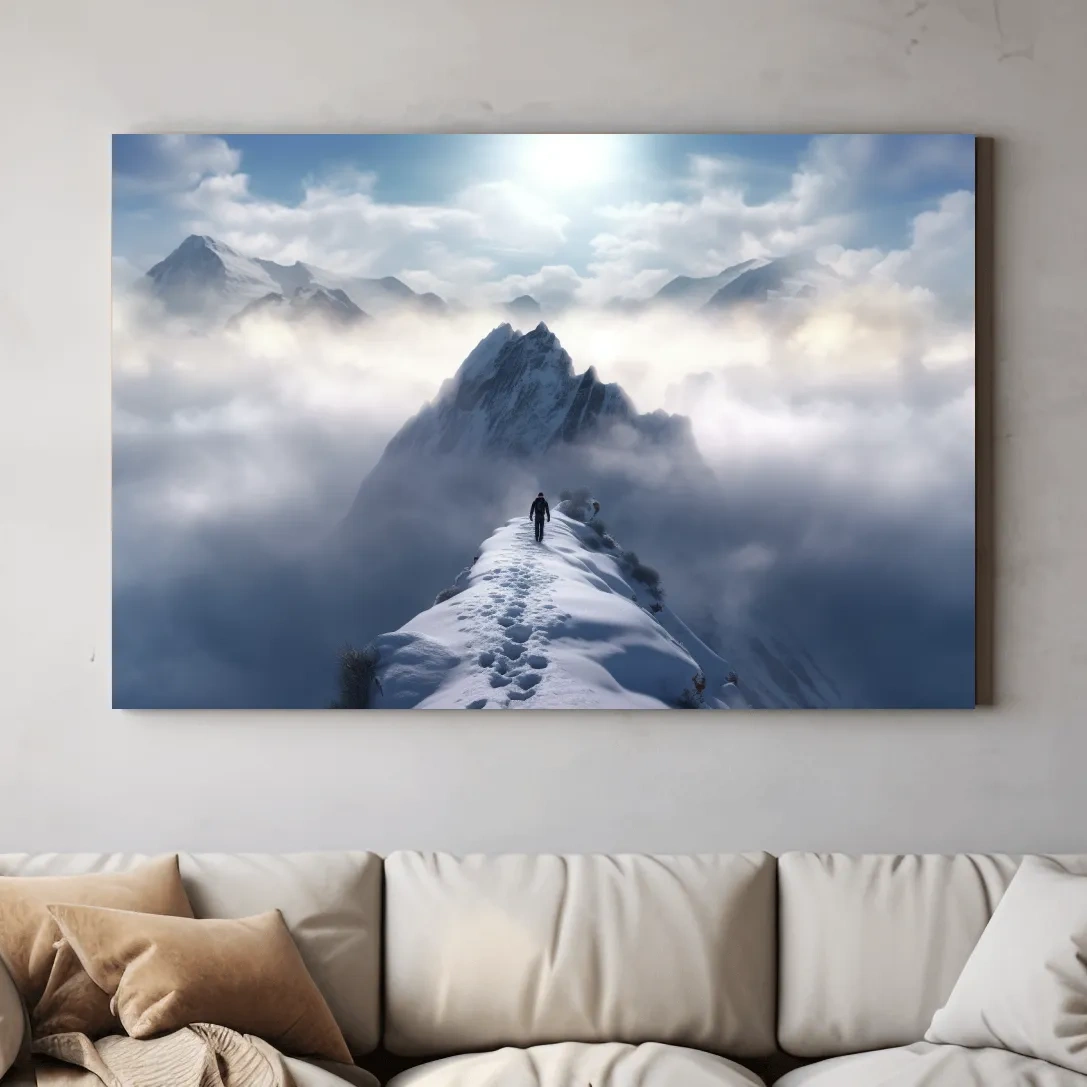 Photograph of a hike walking along a snowy ridgeline