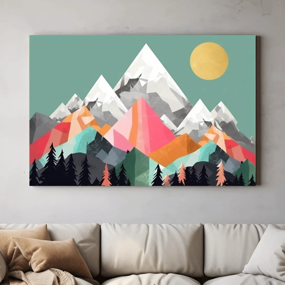 Simple 2D mountain art, colourful mountain ranges