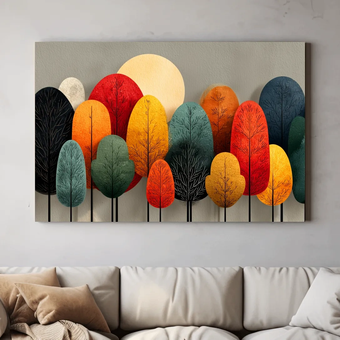 Mid-Century Abstract Autumn Forest Trees - Modern Scandinavian Landscape Artwork