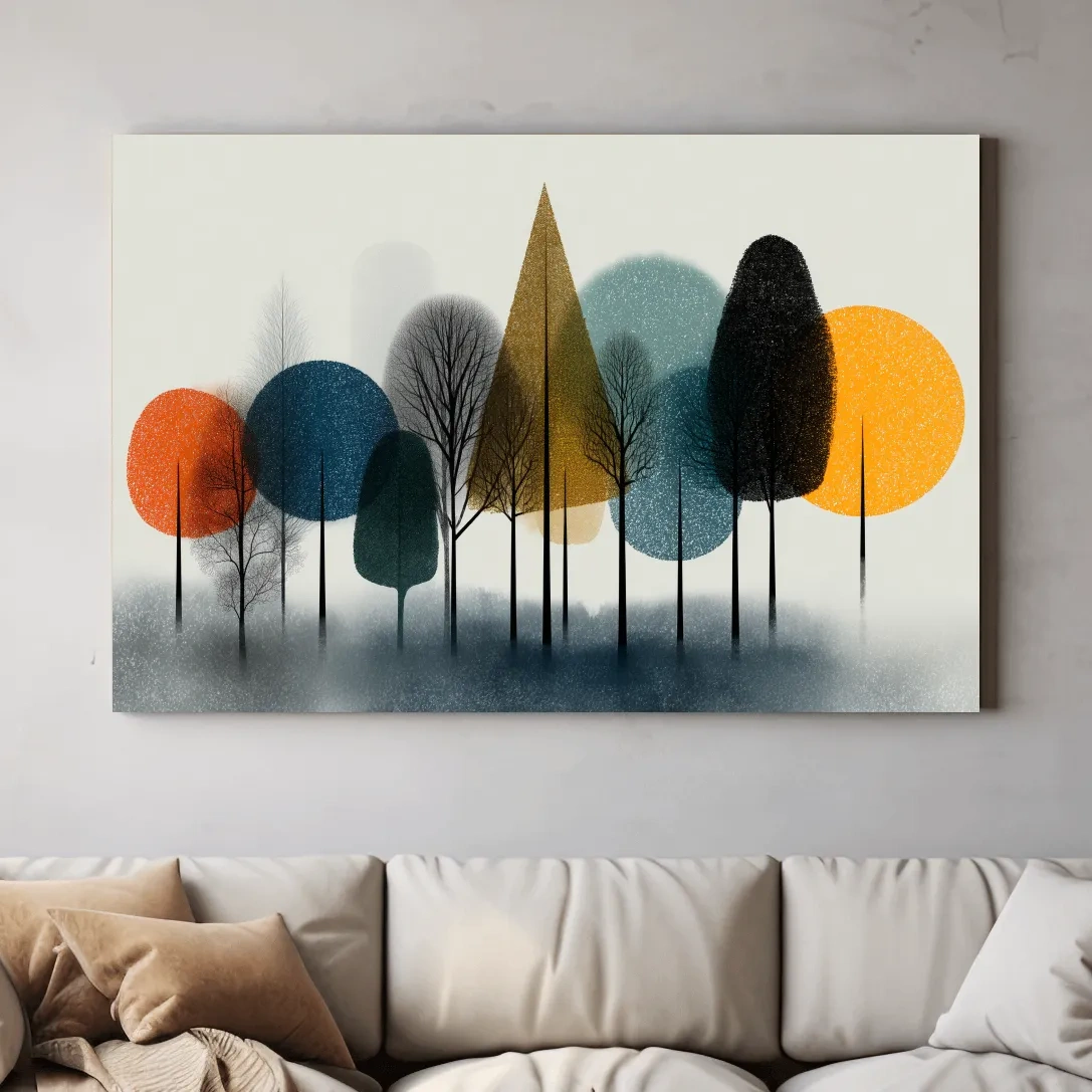 Mid-Century Abstract Forest Trees - Modern Geometric Landscape Wall Art