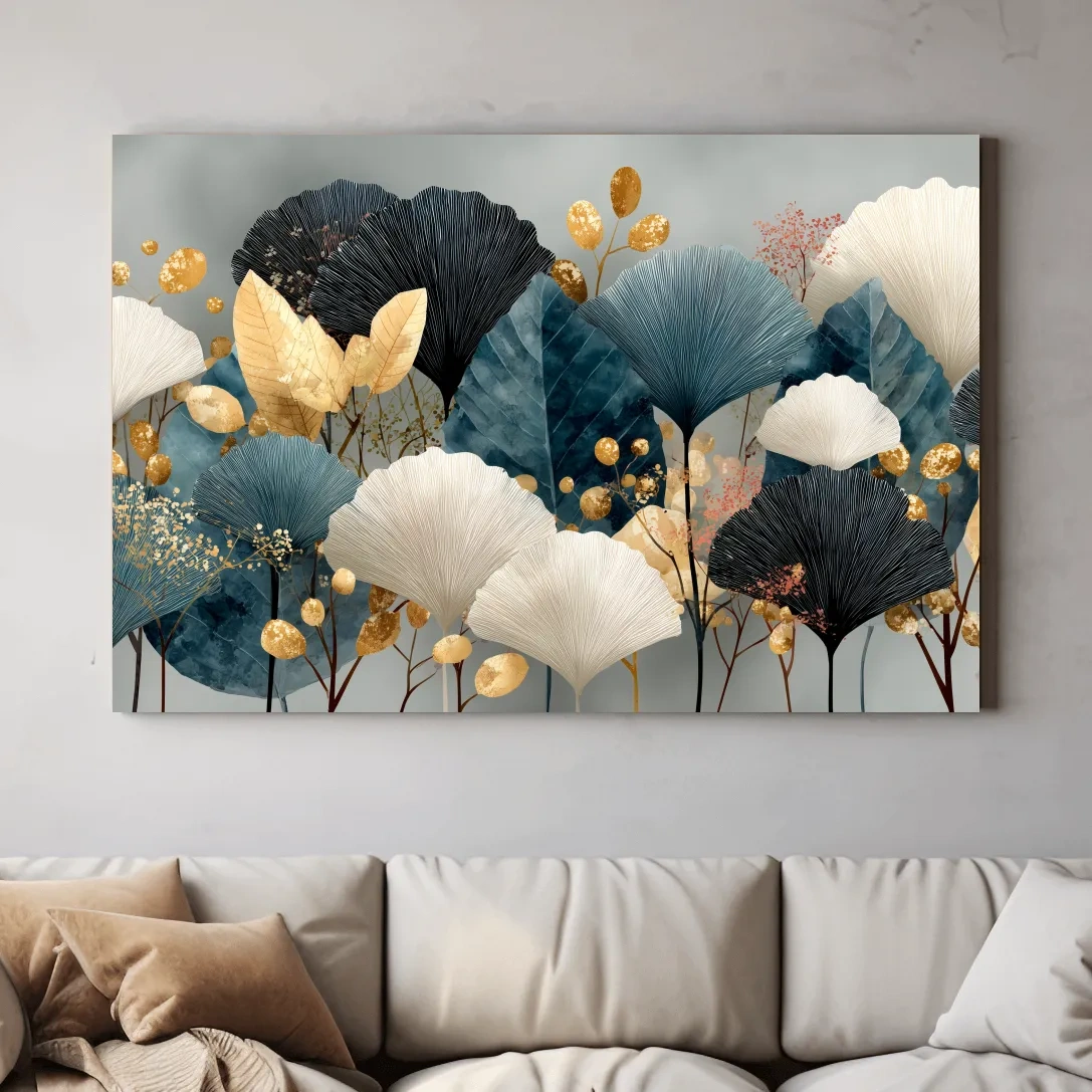 Luxe Ginkgo Leaves Botanical Illustration - Modern Japandi Wall Art