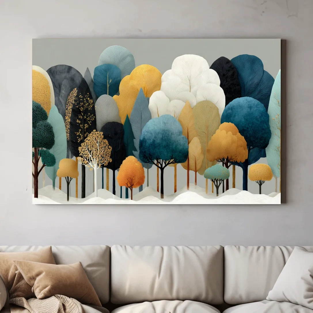 Scandinavian Winter Forest Trees Illustration - Modern Boho Nature Wall Art