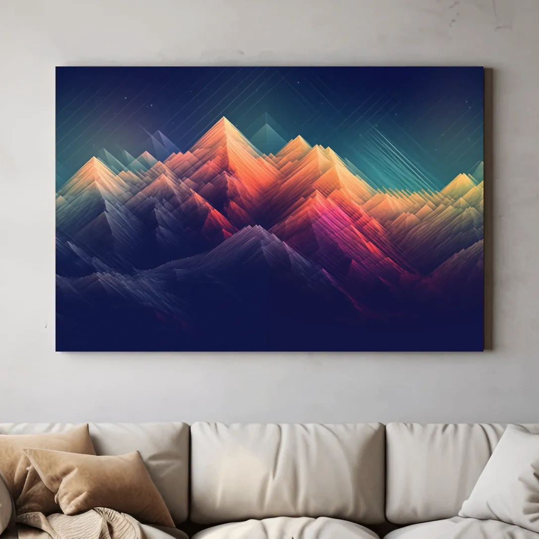 Vibrant Geometric Neon Mountain Peaks - Abstract Alpine Wall Art