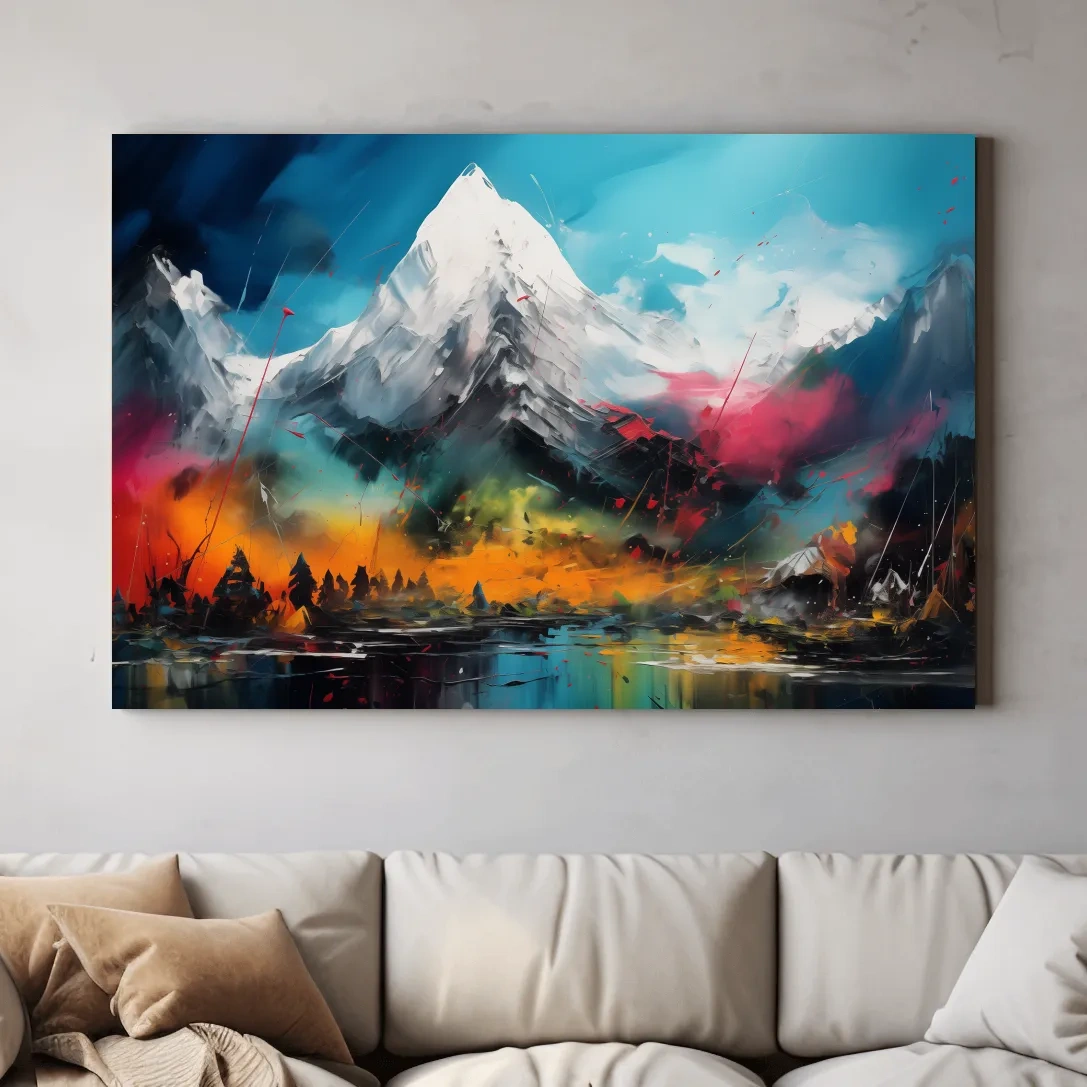 Vibrant Abstract Alpine Mountain Peaks - Colorful Impasto Painting Style Wall Art