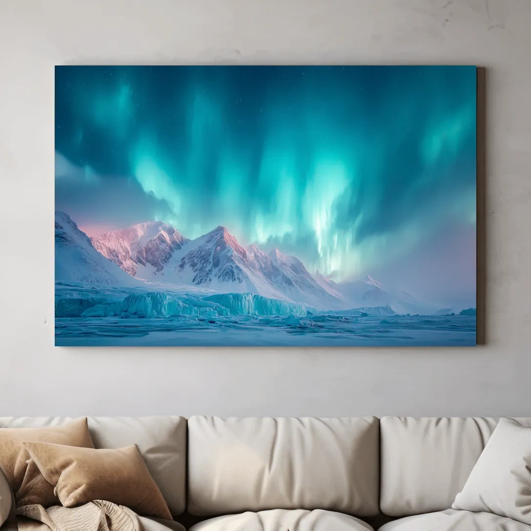 Aurora Borealis Over Icy Arctic Mountains - Northern Lights Wall Art