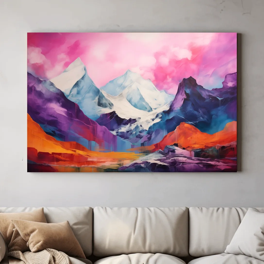 Vibrant Abstract Alpine Mountain Landscape Painting - Colorful Contemporary Wall Art