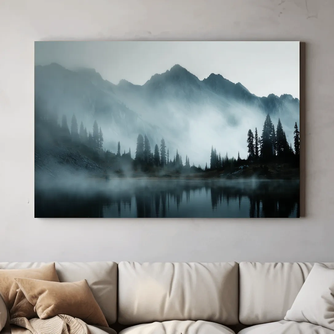 Moody Misty Mountain Lake Photography - Atmospheric Alpine Forest Wall Art