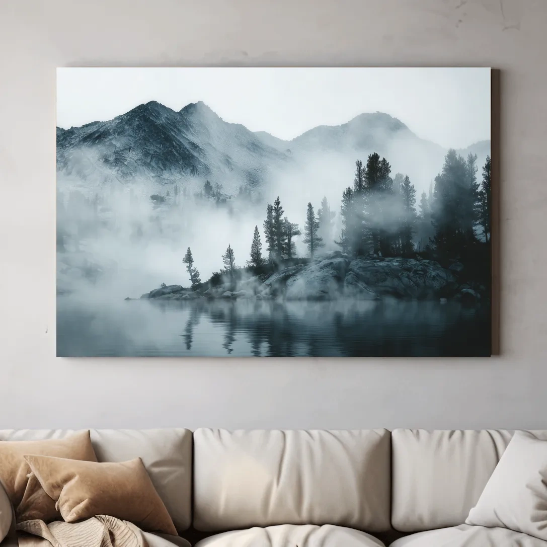 Frosty Alpine Mountain Lake Photography - Black & White Landscape Wall Art