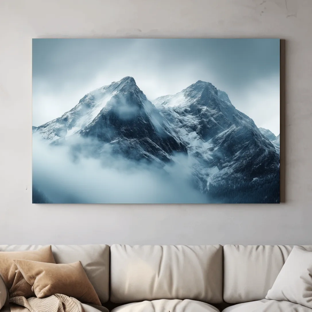Moody Snowcapped Mountain Peaks - Atmospheric Alpine Photographic Wall Art