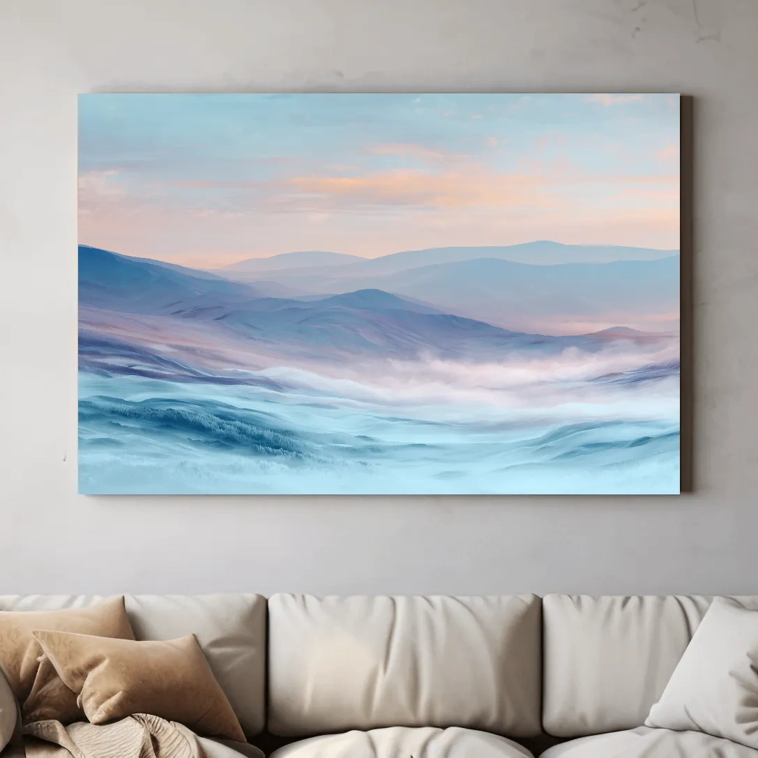 Ethereal Pastel Misty Mountain Landscape - Serene Abstract Forest Wall Art