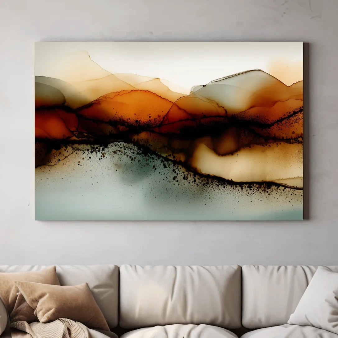 Moody Abstract Sepia Mountain Layers - Modern Alcohol Ink Landscape Wall Art