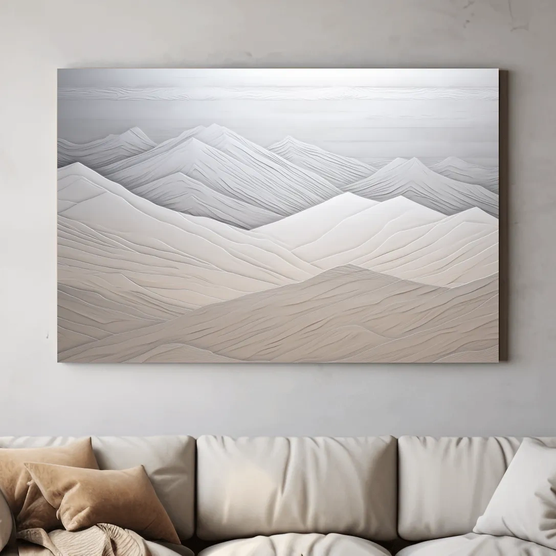 Minimalist Layered Mountain Relief Landscape - Monochrome Wall Art
