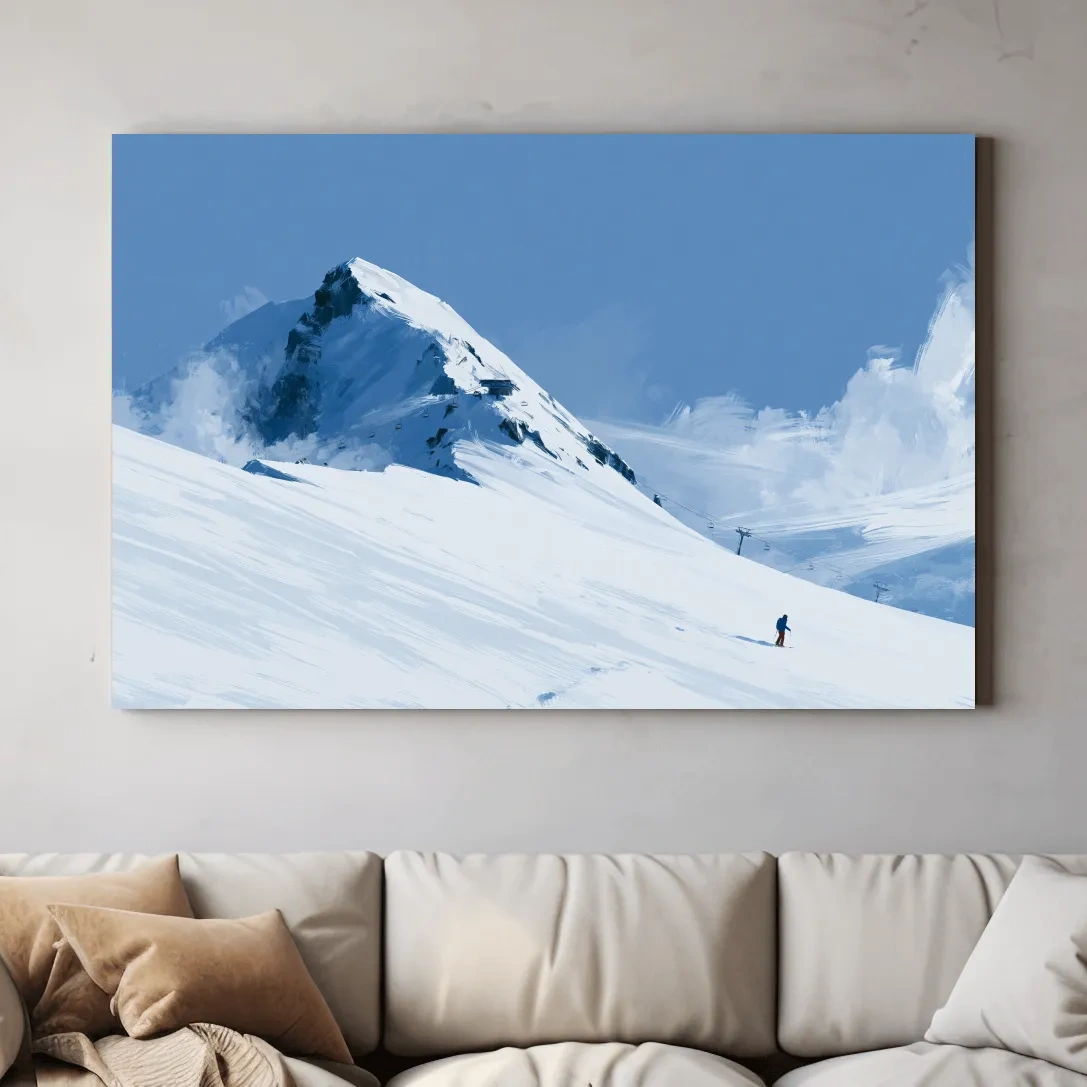 Minimalist Backcountry Skier Painting - Alpine Winter Landscape Wall Art